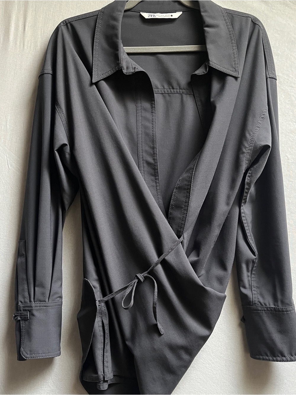 Zara Flowy Wrap Blouse Draped Tie Back Long Sleeve Shirt S